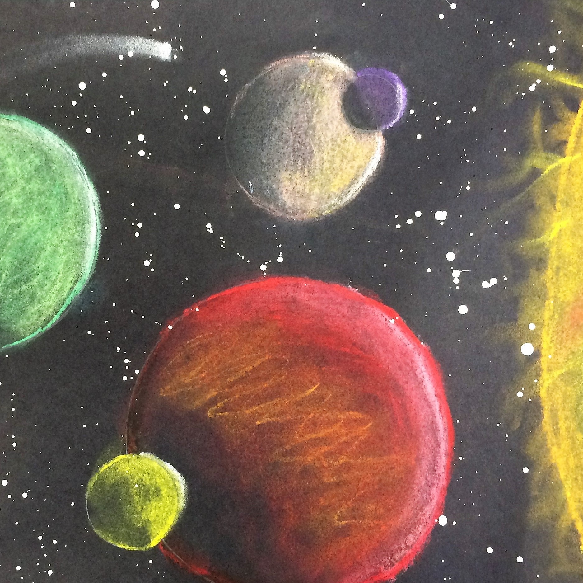 Космос акварелью для детей. Рисование космос планеты. Космос красками. Космос гуашью.