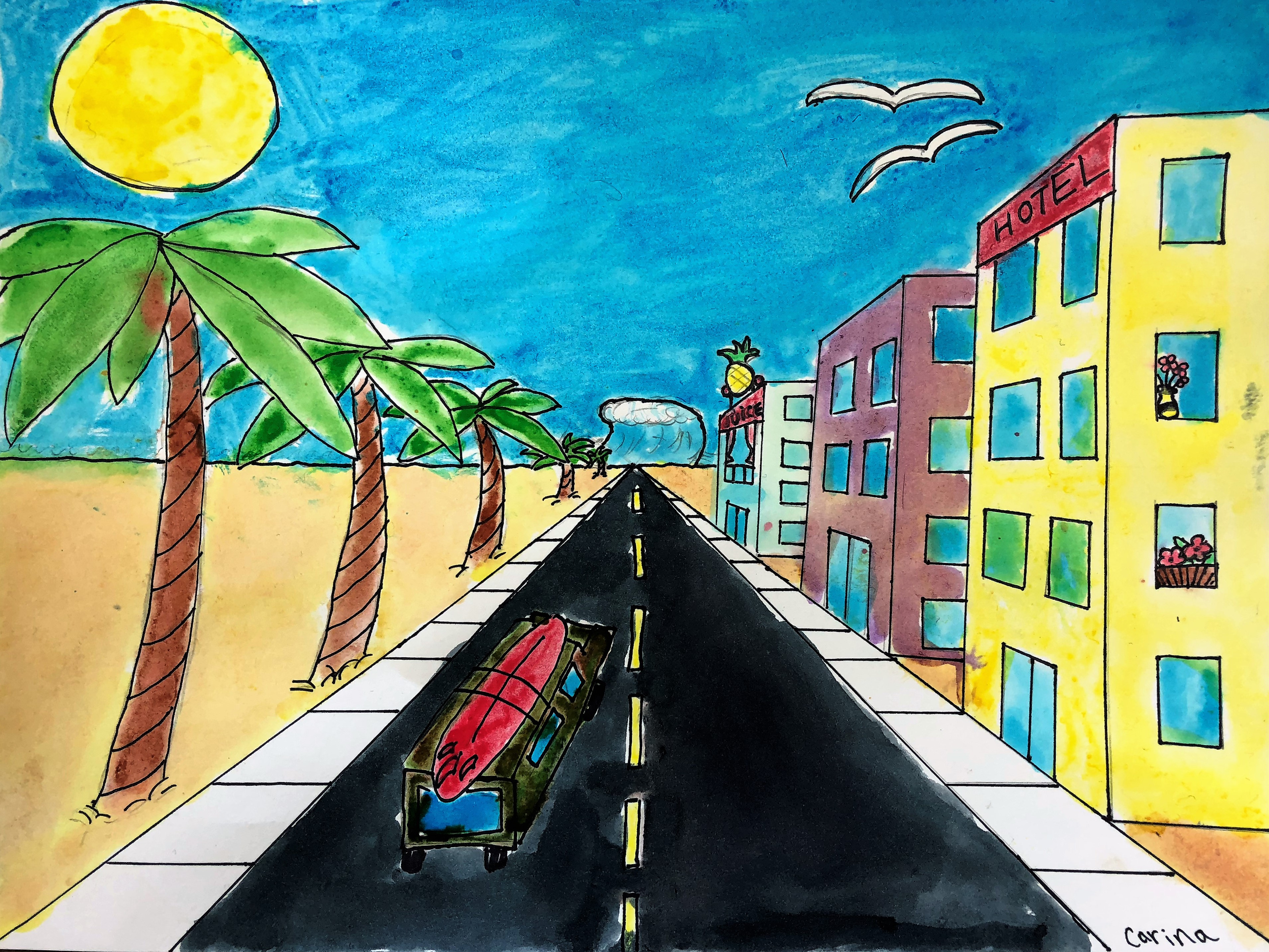One Point Perspective City Art Lesson For Kids - Leah Newton Art
