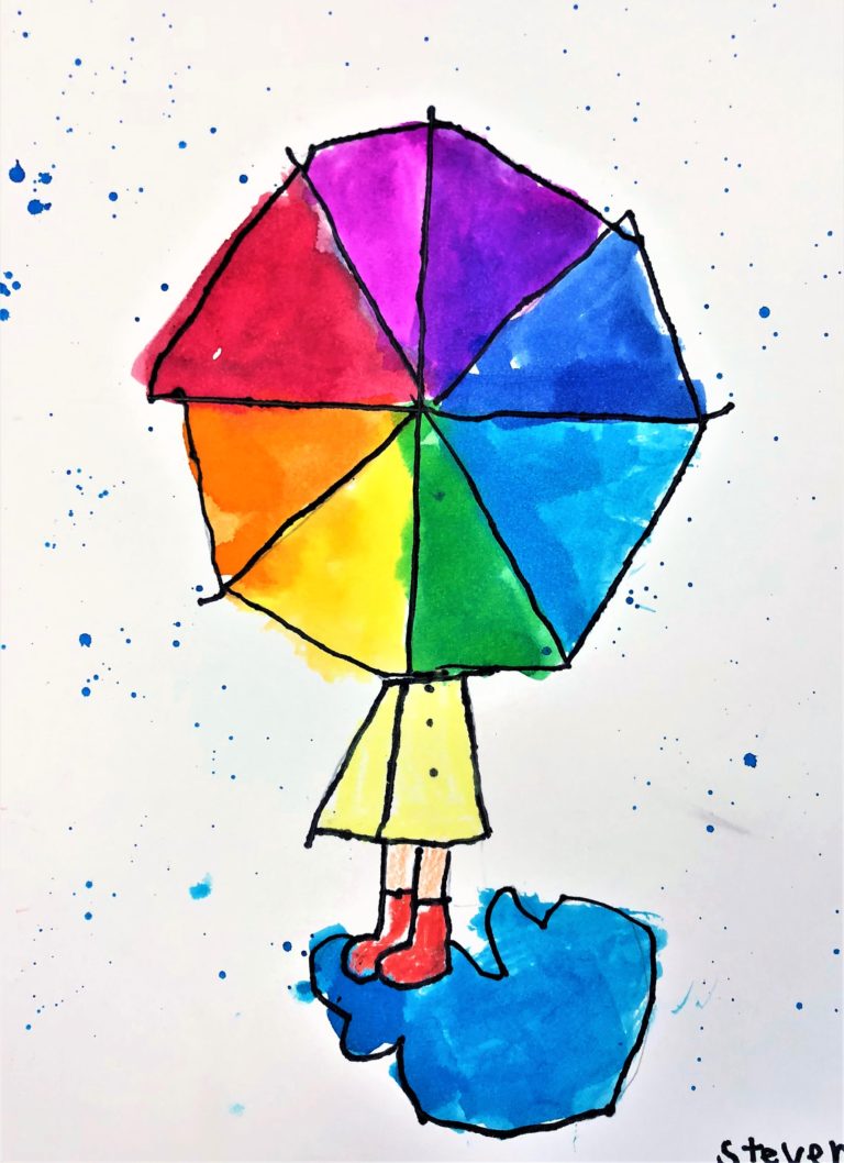 Color Wheel Umbrella Art Lesson for kids - Leah Newton Art