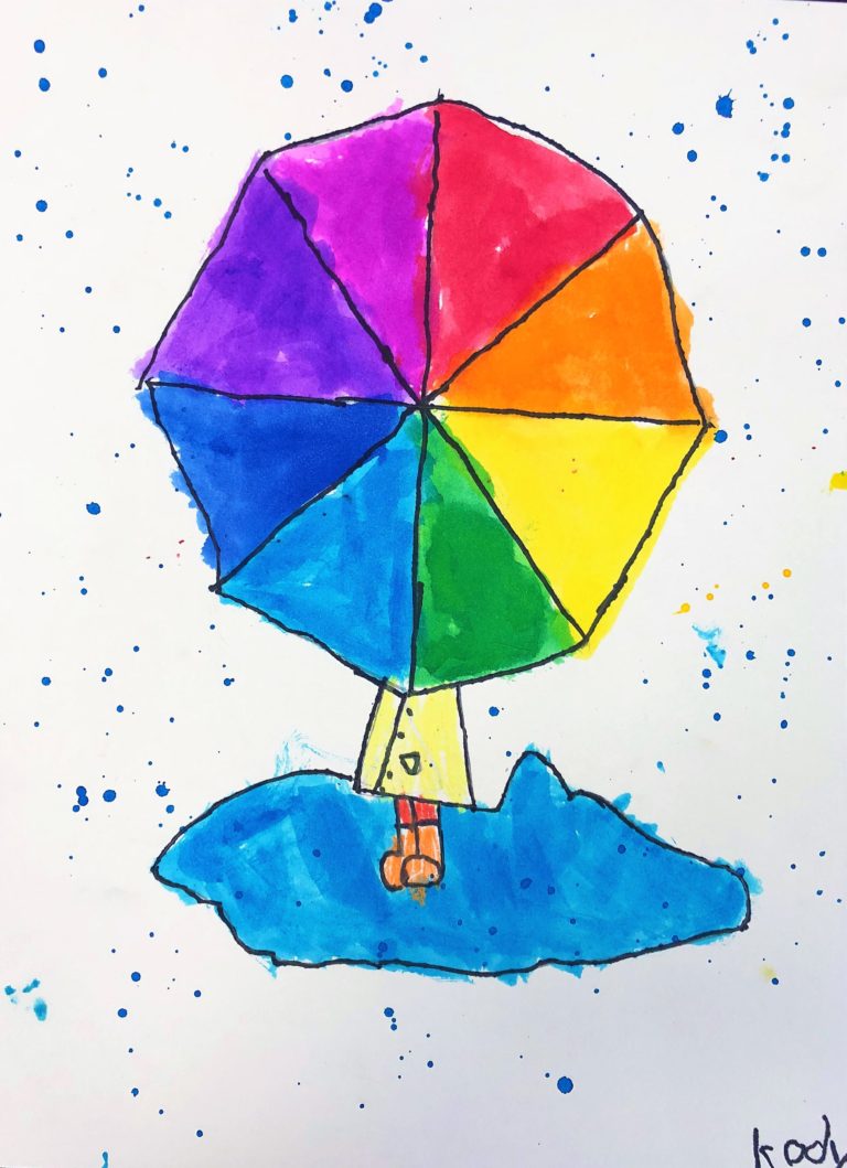 Color Wheel Umbrella Art Lesson for kids - Leah Newton Art