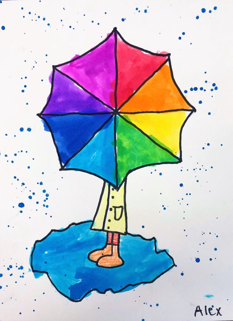 Color Wheel Umbrella Art Lesson for kids - Leah Newton Art