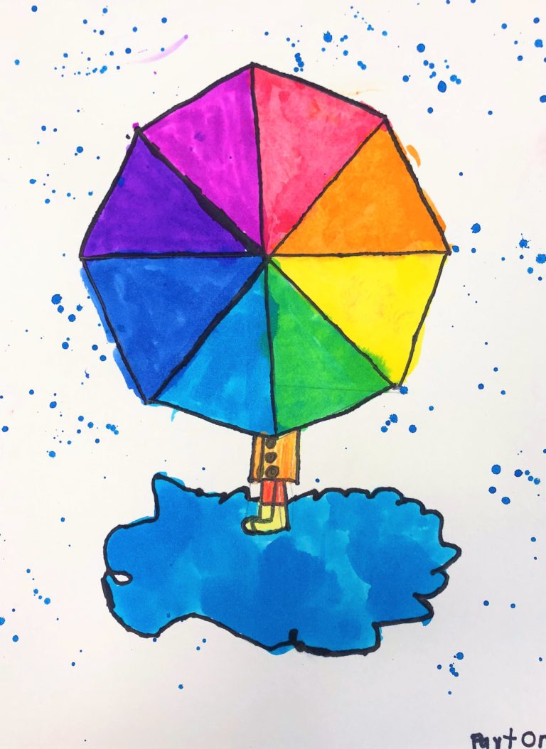 Color Wheel Umbrella Art Lesson for kids - Leah Newton Art