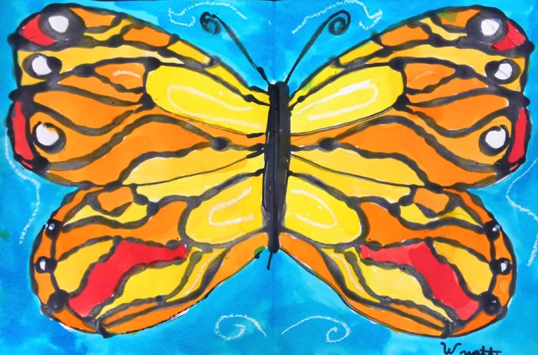 Monarch Butterfly Art Lesson for kids - Leah Newton Art