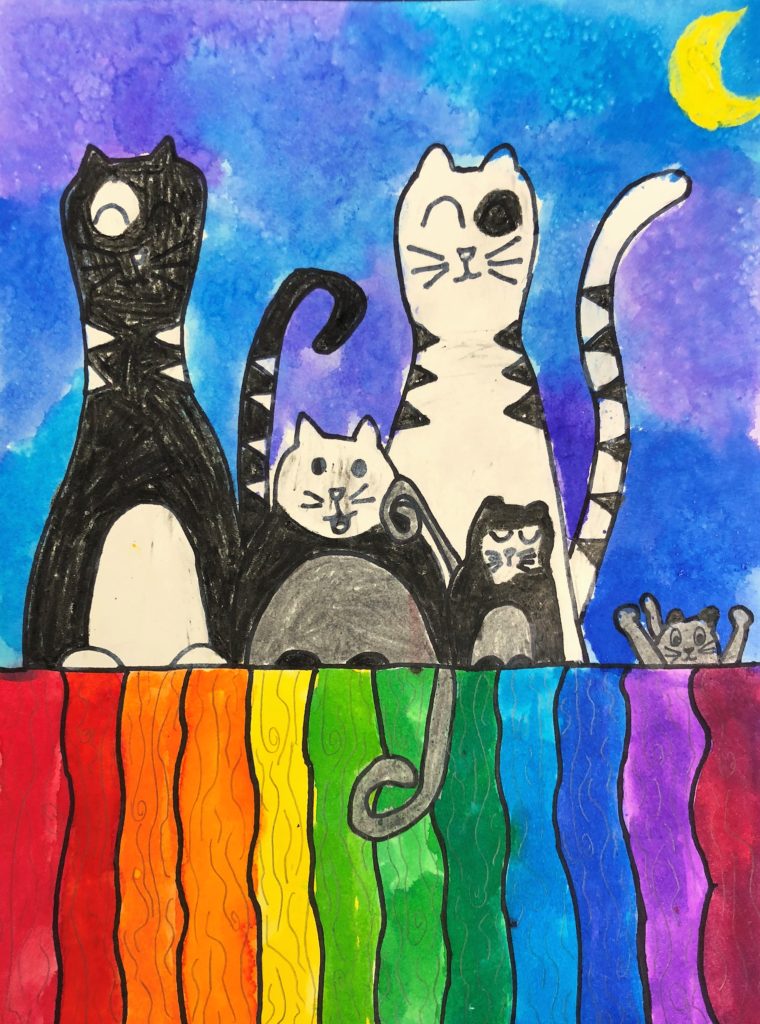 Color Wheel Cats on a Fence